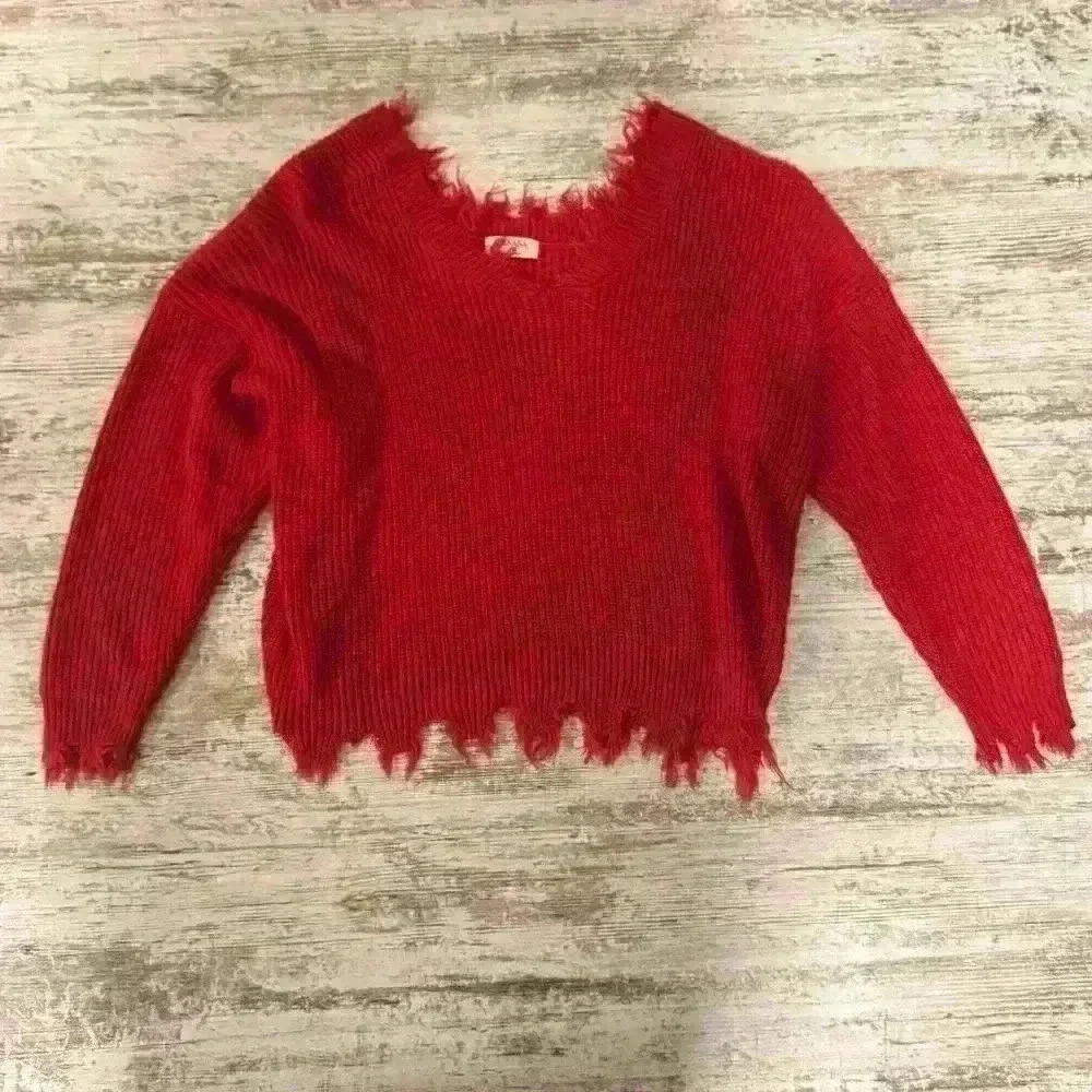 Zenana women’s red fringed‎ sweater size Xlg
